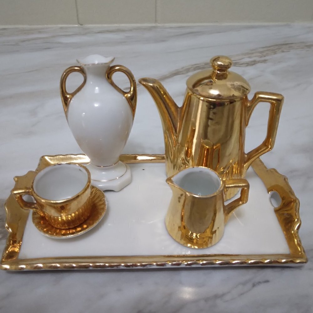 Vintage J. L. Menau Miniature Porcelain Coffee Set Doll House Collectible - Picture 2 of 11